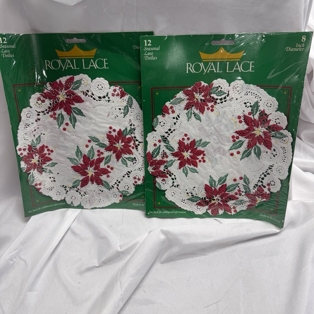 NEW VINTAGE Christmas 8" ROUND‎ Paper ROYAL Lace Doilies Lot 2  pkX 12 = 24 ct